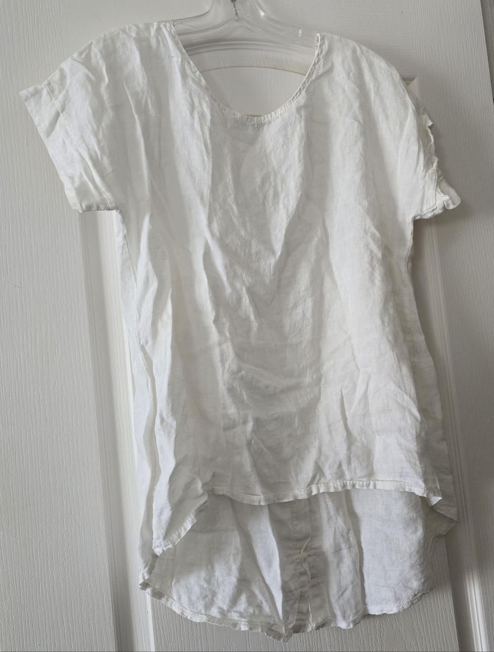 White Short-Sleeve High-Low Top